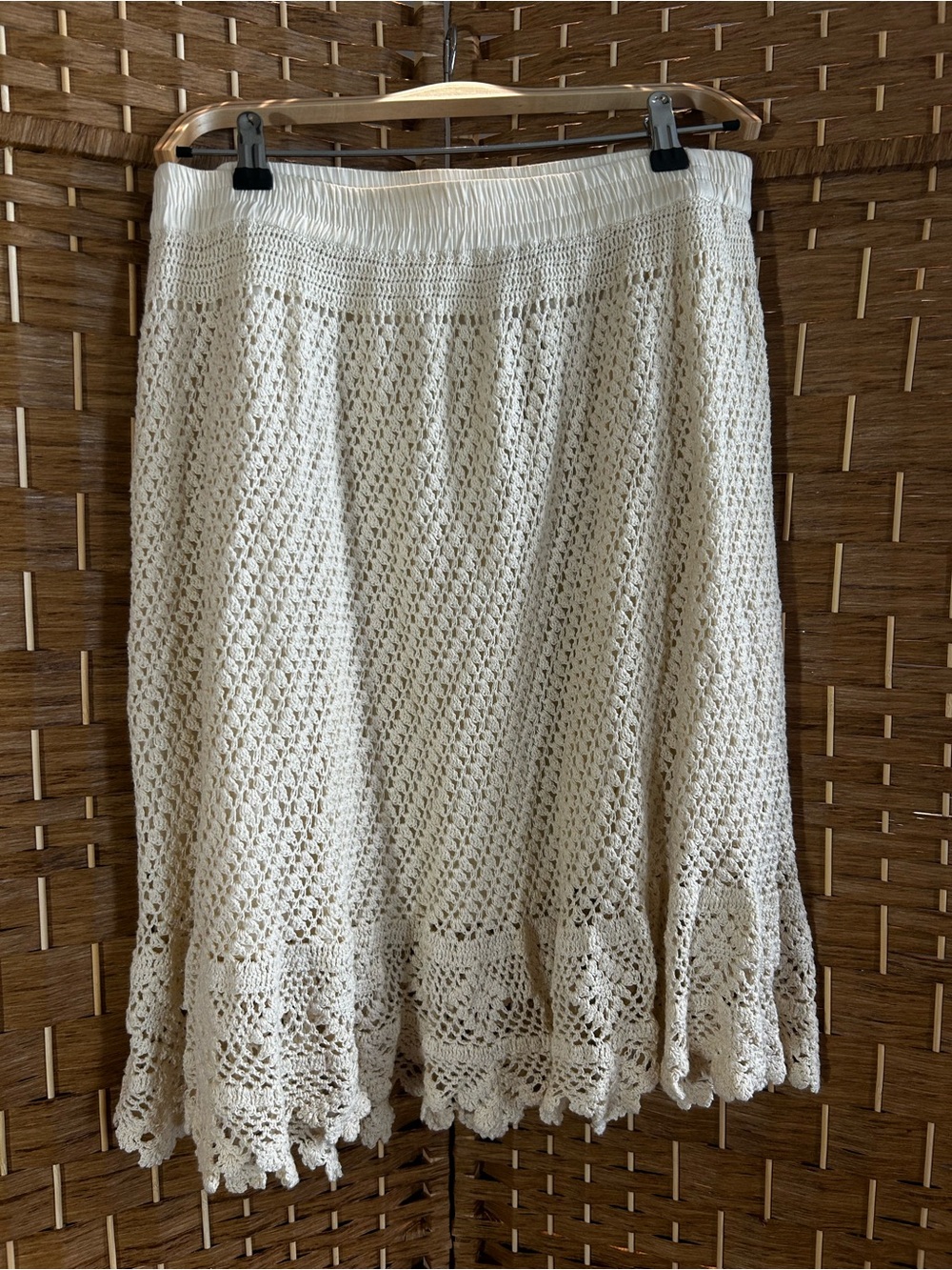 NorthStyle Crochet Lace Cotton Midi Skirt Ivory Boho Cottagecore Size M